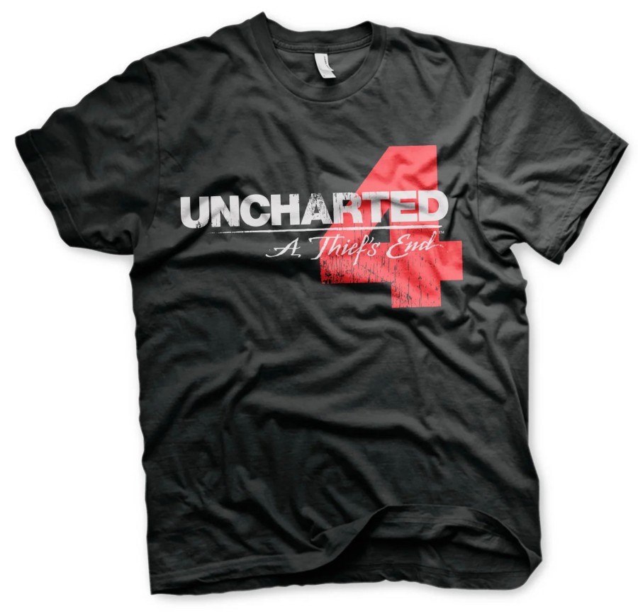 Kleding UNCHARTED 4 | Uncharted 4 - T-Shirt Distressed Logo - Black (L)