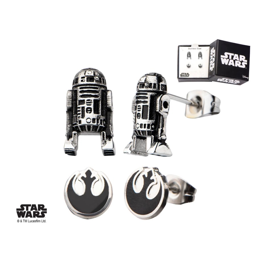 Accessoires S1 Studio | Star Wars - 3D R2D2 And Rebel Alliance Symbol Stud Earring Set