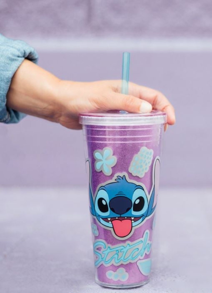 Keuken Stor | Stitch - Purple Glitter - Fashion Straw Tumbler - Size 560Ml