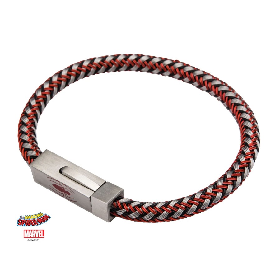 Accessoires S1 Studio | Marvel - Stainless Steel & Woven Leather Spider-Man Bracelet