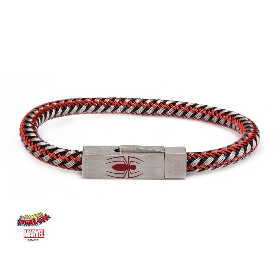 Accessoires S1 Studio | Marvel - Stainless Steel & Woven Leather Spider-Man Bracelet