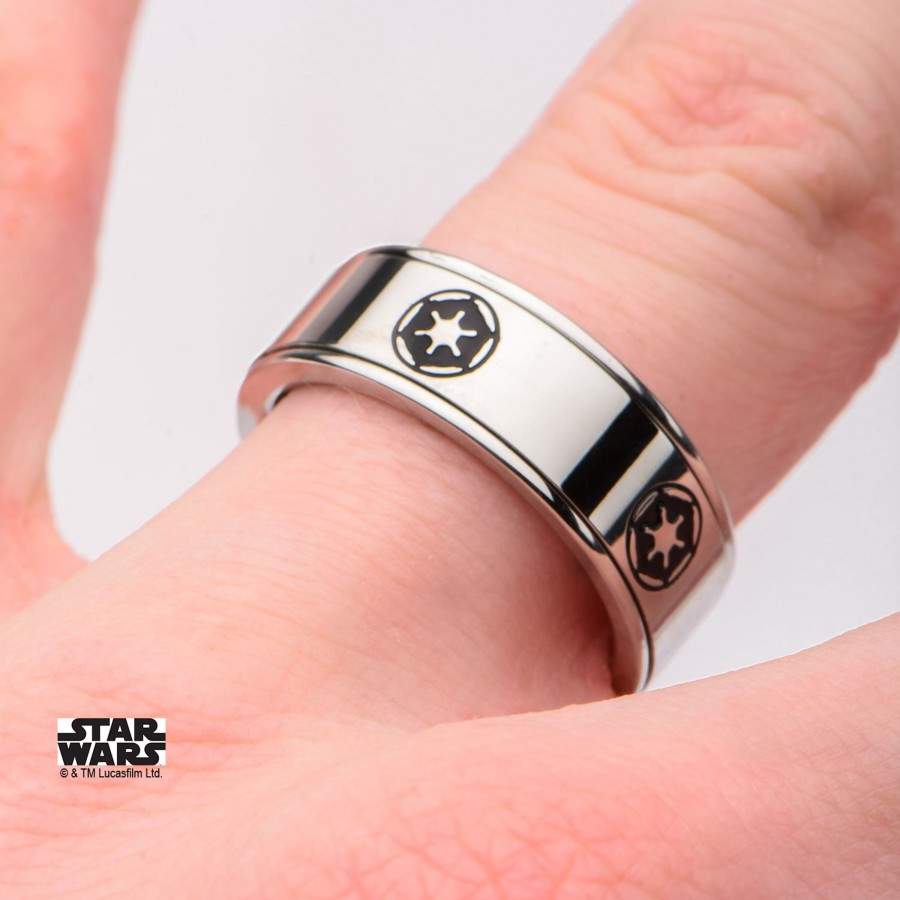 Accessoires S1 Studio | Star Wars - Men'S Stainless Steel Empire Symbol Spinner Ring - Size 10