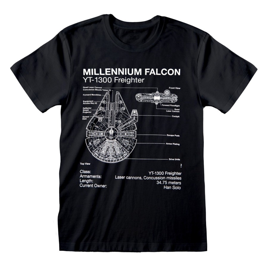 Kleding STAR WARS | Star Wars - T-Shirt - Millennium Falcon Sketch (M)