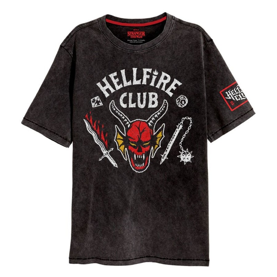 Kleding Heroes Inc | Stranger Things- Hellfire Crest - Washed-Out Effect Unisex T-Shirt (L)