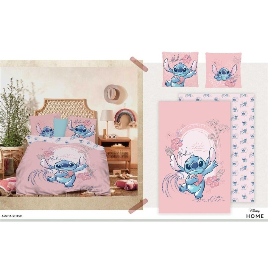 Decoratie AyMax | Disney - Duvet Cover 240X220Cm - Stitch Pink Love '100% Coton'