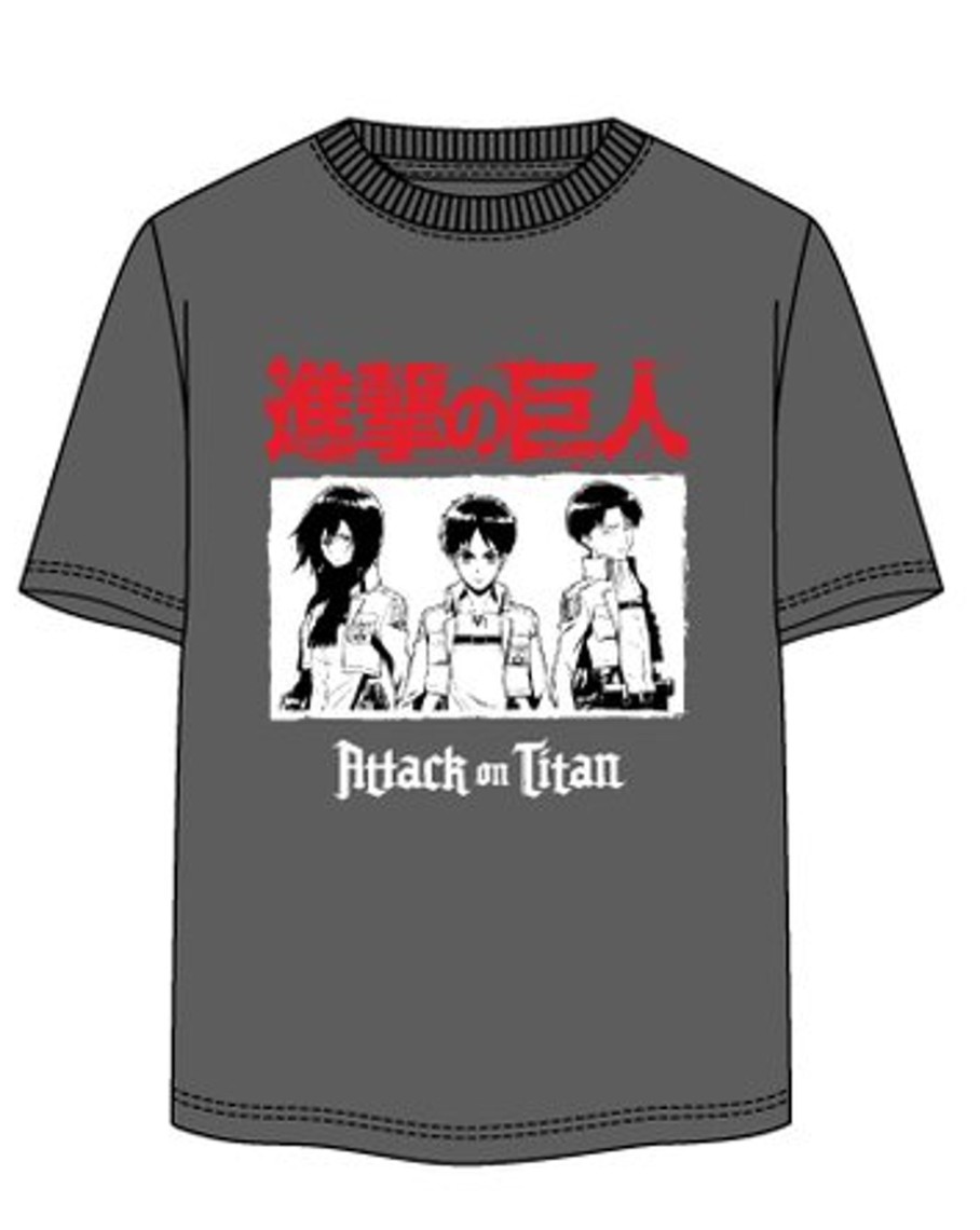 Kleding ShopForGeek | Attack On Titans - Eren, Mikasa, Livai - Unisex T-Shirt Grey (S)