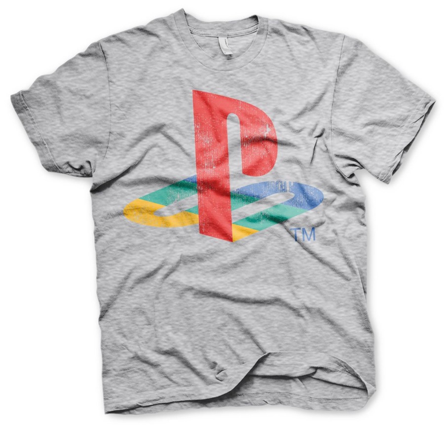 Kleding ShopForGeek | Playstation - T-Shirt Distressed Logo - Clear Grey (10Y)