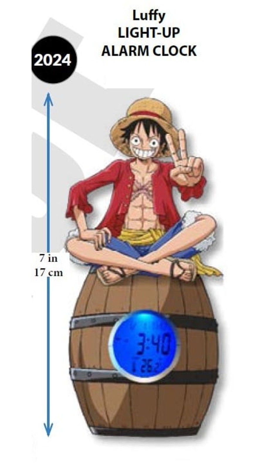 Kantoor Teknofun | One Piece - Luffy On A Barrel - Led Light-Up Alarm Clock - 17 Cm