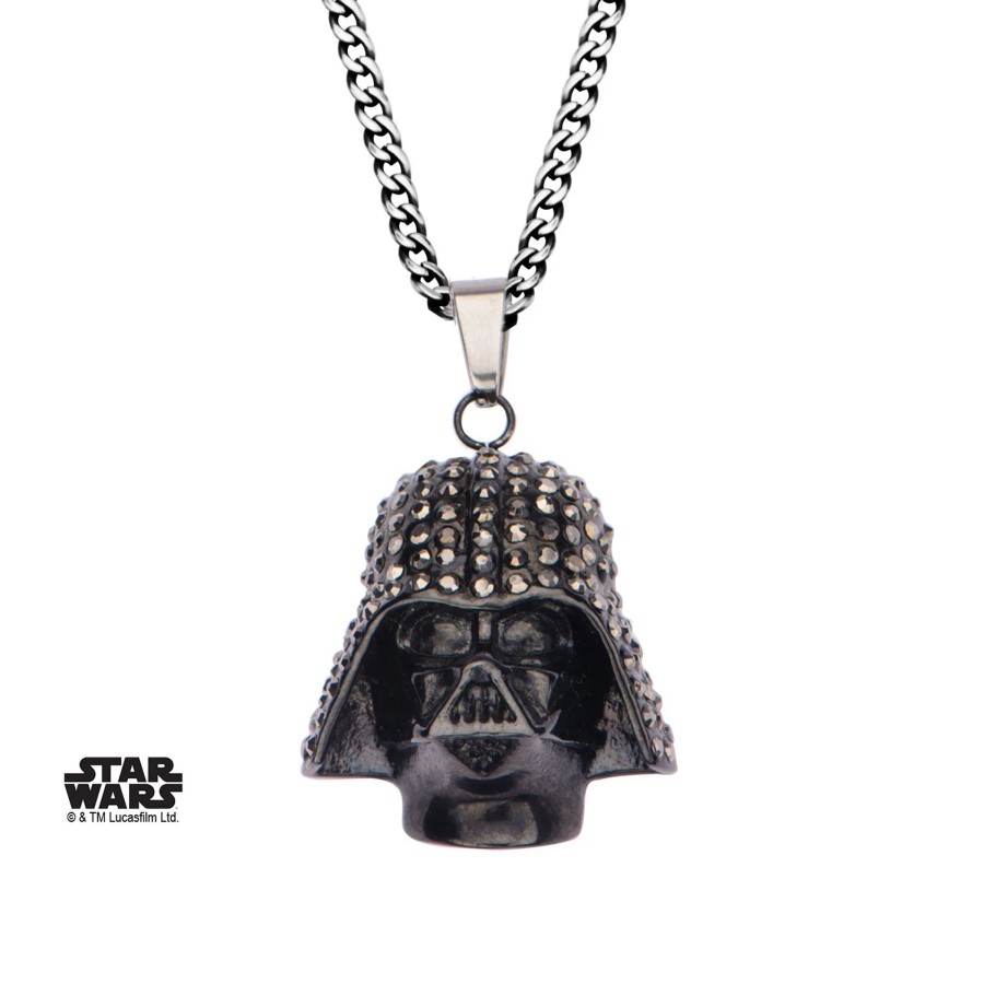 Accessoires S1 Studio | Star Wars - Black Pvd Plated Darth Vader With Clear Gem Pendant Chain