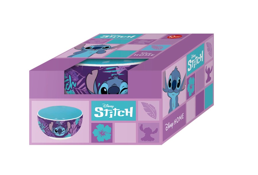 Keuken Stor | Stitch - Purple Flower - Ceramic Bowl In Gift Box - 600Ml