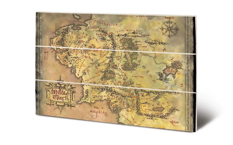 Decoratie Pyramid | Lord Of The Ring - Middle Earth Map - Wood Print 20X29.5Cm