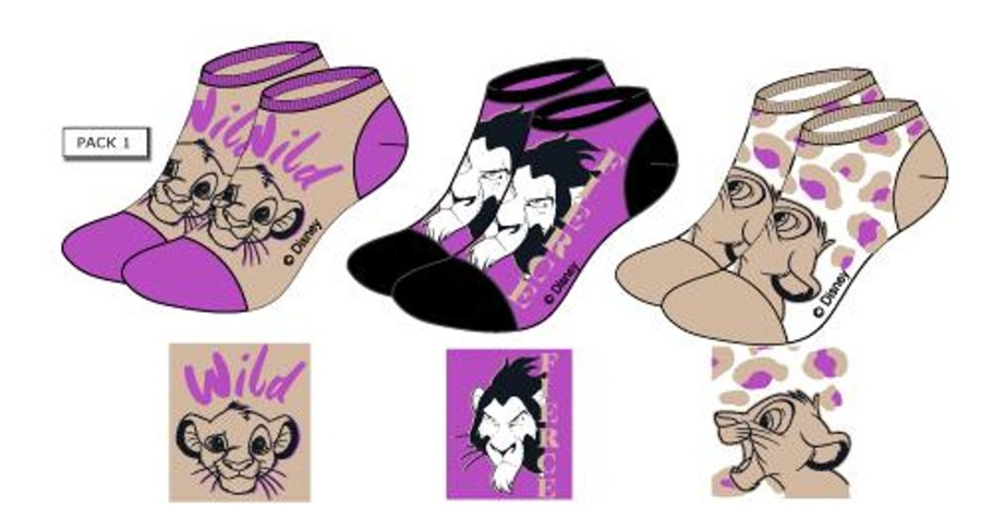 Kleding ShopForGeek | The Lion King - Simba/Scar - Pack Of 3 Socks Woman Pack 1 (T36/38)