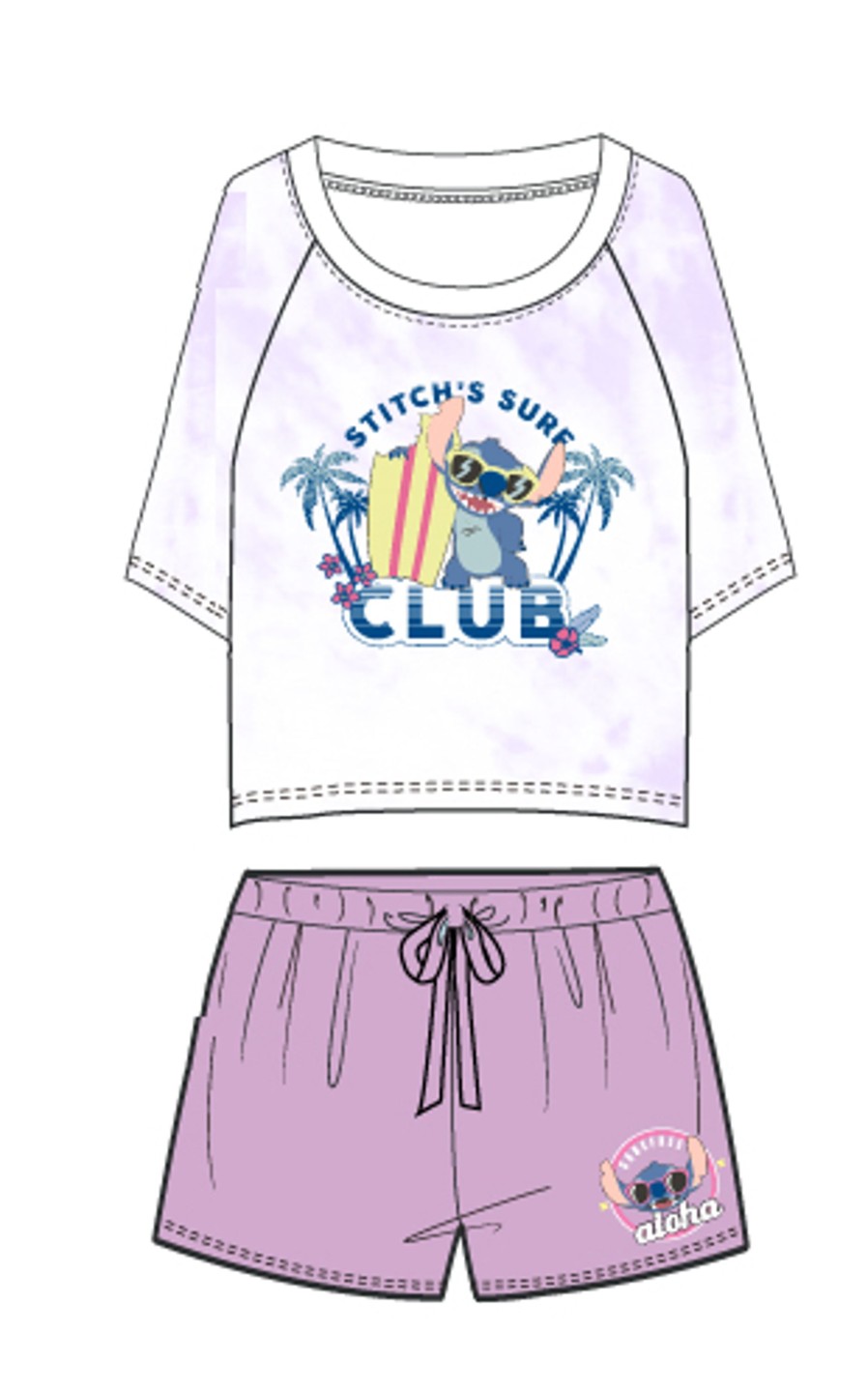 Kleding ShopForGeek | Disney- Stitch'S Surf Club - Short Purple Woman Pyjama (S)