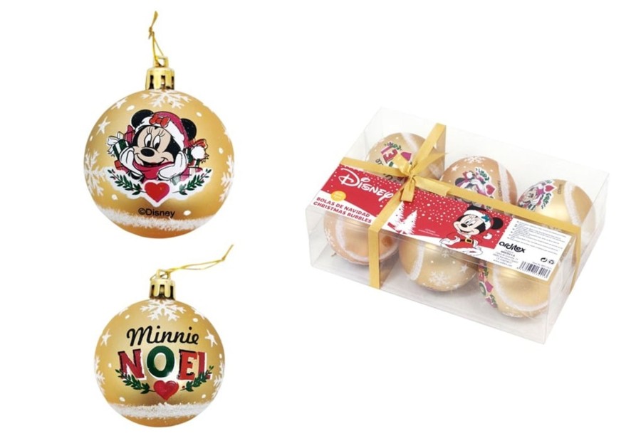 Decoratie ShopForGeek | Minnie - Gold - 6 Christmas Baubles Pack - 8 Cm