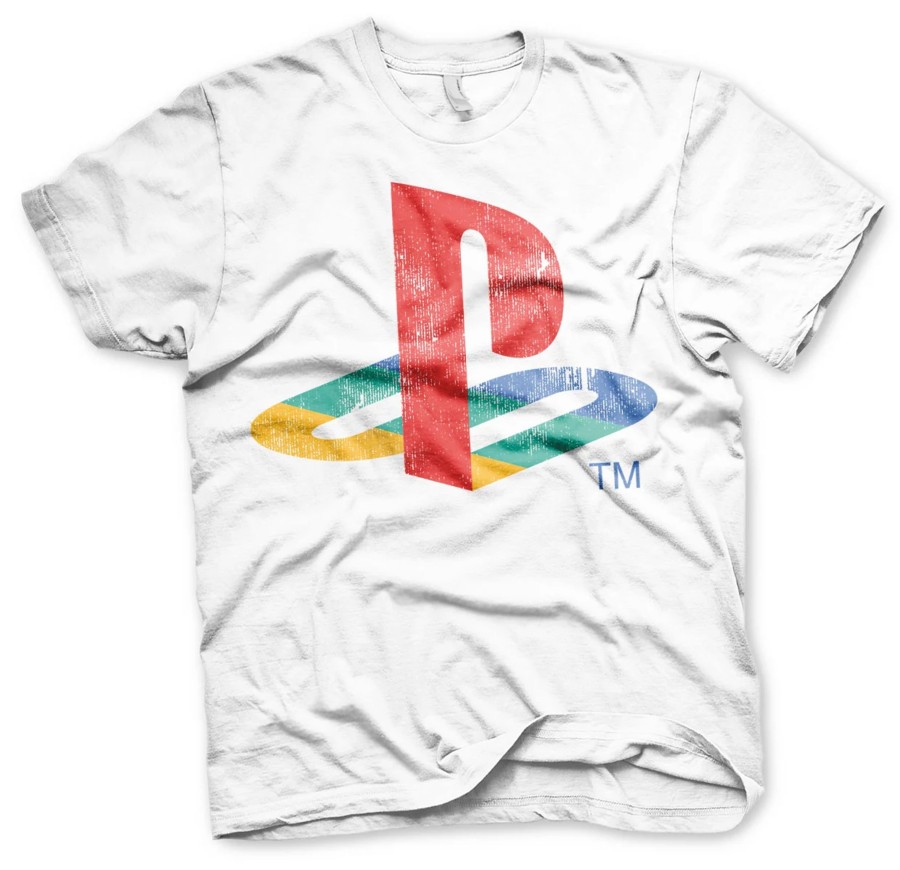 Kleding ShopForGeek | Playstation - T-Shirt Distressed Logo - White (10Y)