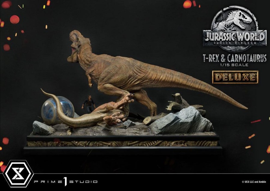 Figuren Prime 1 Studio | Jurassic World - T-Rex & Carnotaurus Deluxe - Statue '49X90X51Cm'