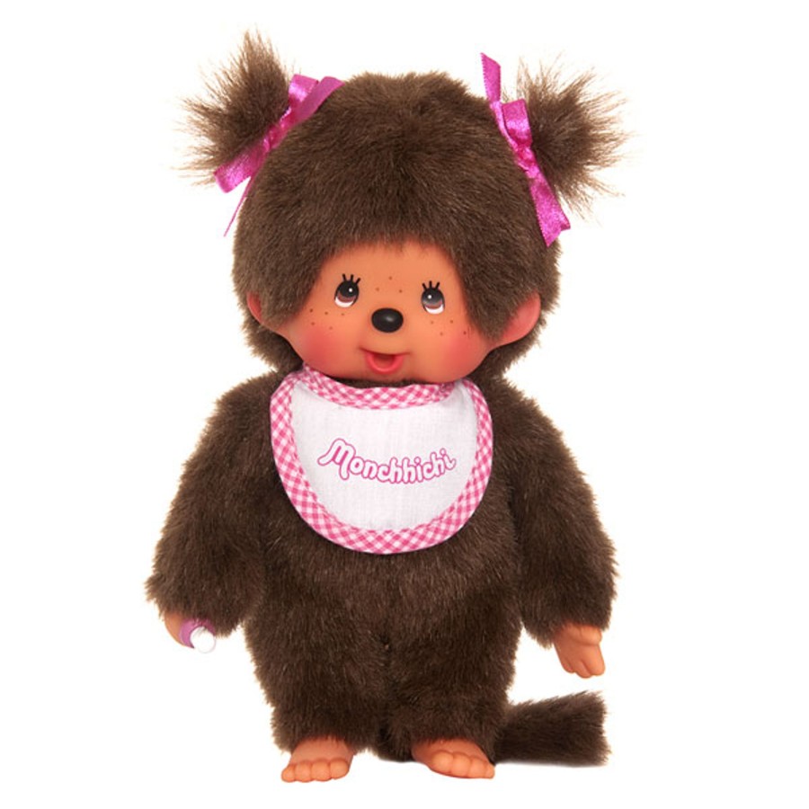 Figuren Bandai Red | Monchhichi - Girl Pink & White Bib - Plush 20Cm